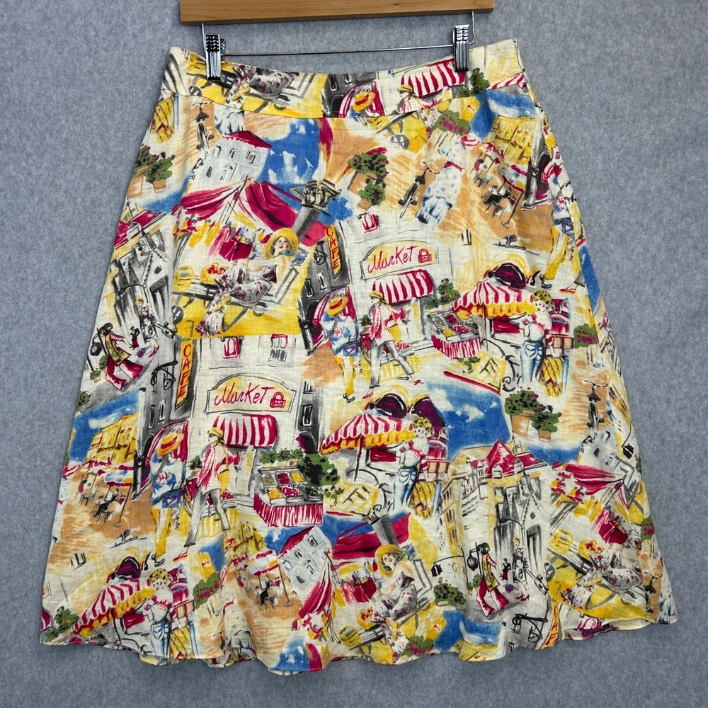 Liz Claiborne 12P Linen Skirt European Summer Market Colorful Size 12 Petite